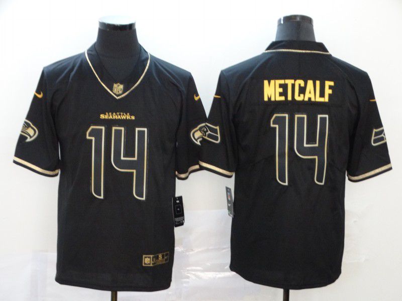 Men Seattle Seahawks #14 Metcalf Black Retro gold character Nike NFL Jerseys->dallas cowboys->NFL Jersey